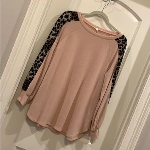 Pink with Leopard Sleeve light sweater